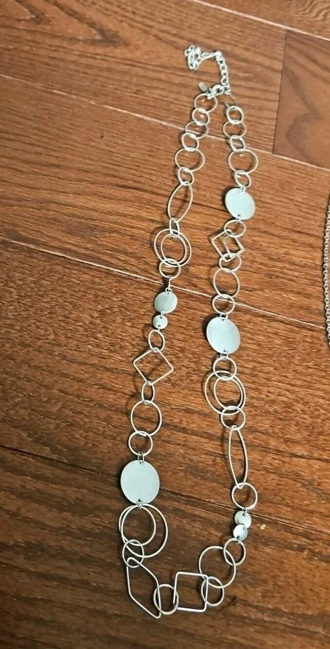 Chico's Chic Long Silver Hoops Some Solid Some Not, 30 In Long 4 In Extension